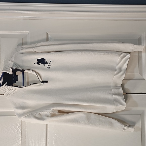 U.S. Polo Assn. Sweaters - U.S. Polo Assn. Unisex Vintage YTK Off-White Zip-Up Sweater Large